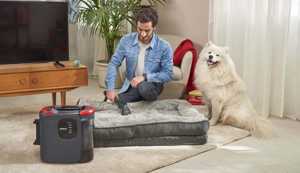 Fregadora de suelos con un perro